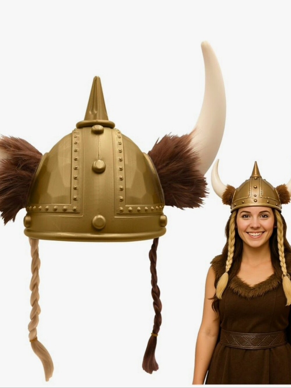 Nicky Bigs Novelties Viking Helmet Brown Adult Gold Horns Braids 70864NB